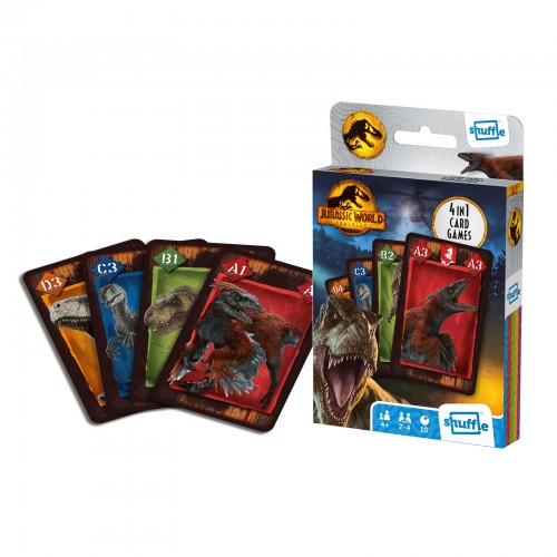 Set jocuri cu carti 4 in 1, Jurassic World, pentru 2-4 jucatori de peste 4 ani Set jocuri cu carti 4 in 1, Jurassic World, pentru 2-4 jucatori de peste 4 ani
